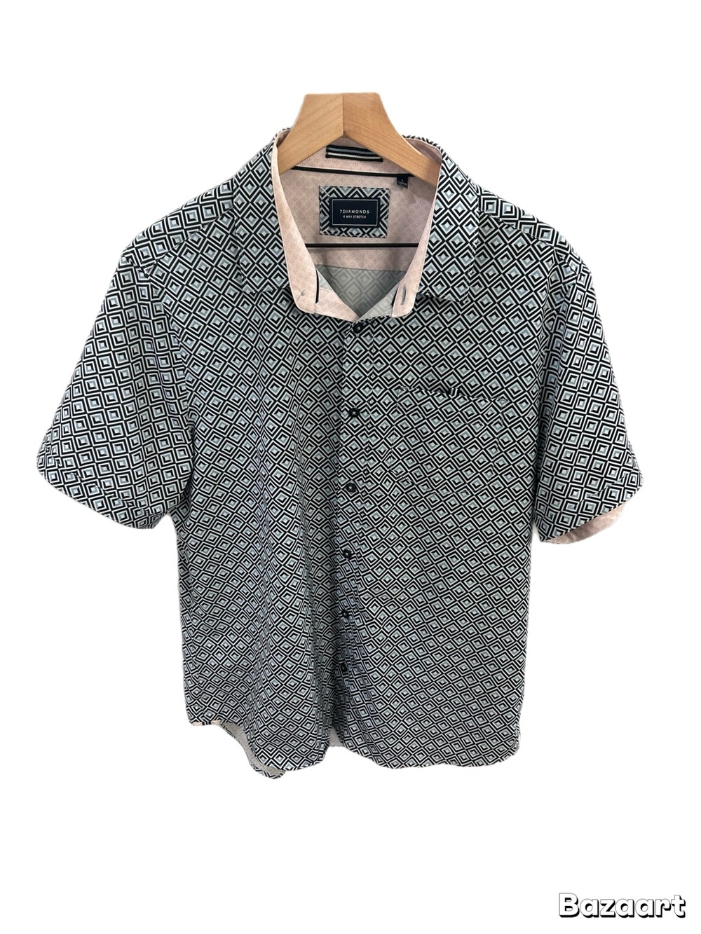7 Diamonds Men’s Short Sleeve Button-Up Shirt – Size L